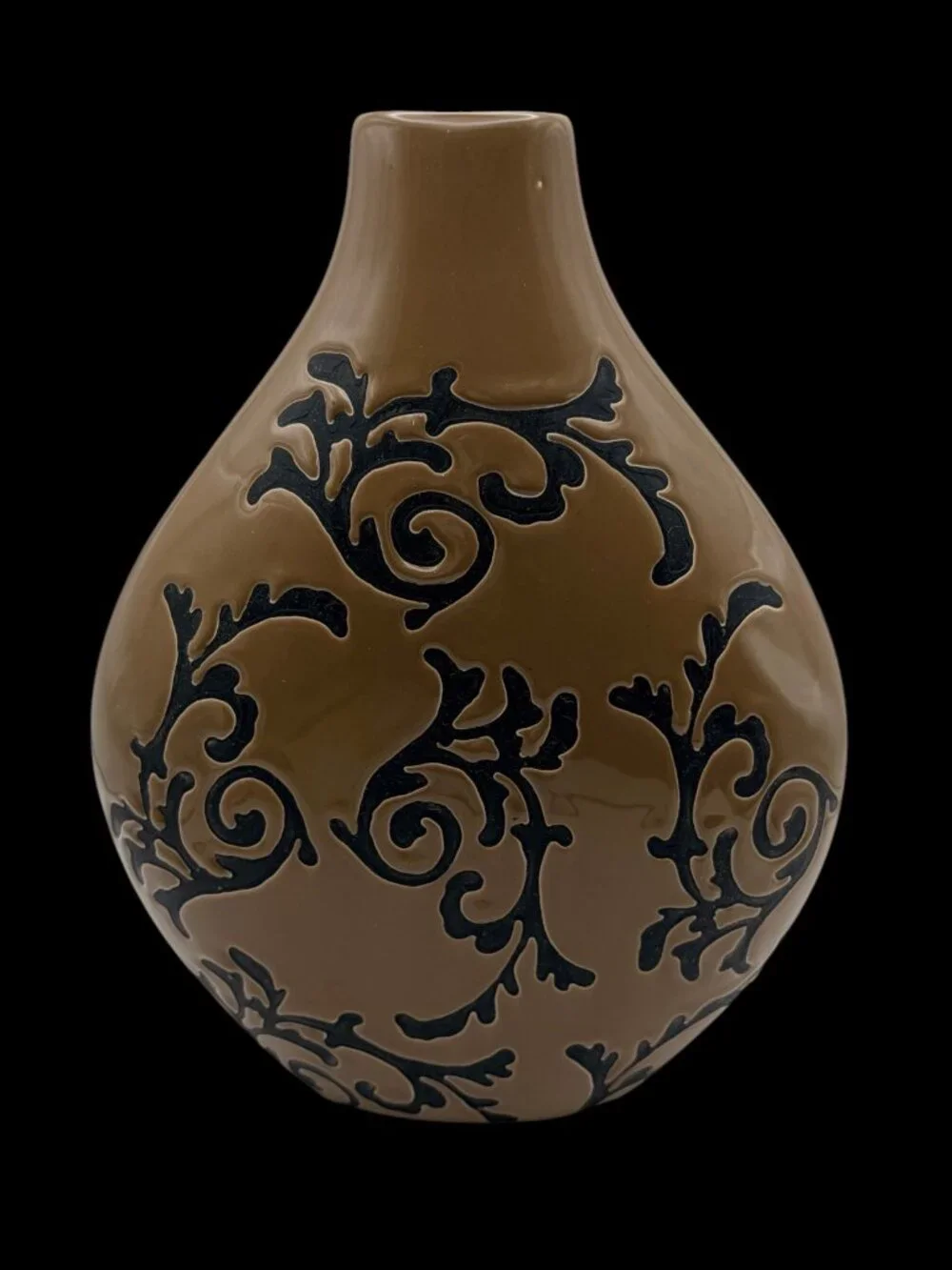 Large Contemporary Brown Ceramic Floor Vase Black Scroll Design 10